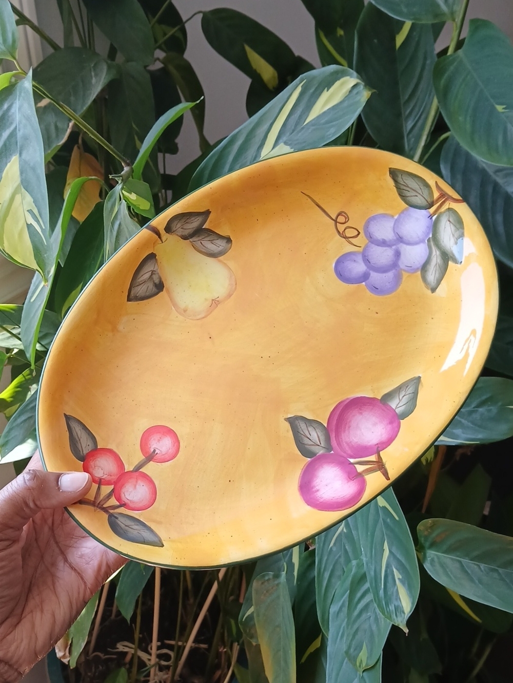 NAPA CREATIONS Hand-Painted Yellow Fruit Ceramic Oval Platter